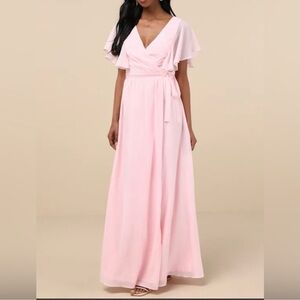 Lulus Convincing‎ Grace NWT size M Light Blush Flutter Sleeve Wrap Maxi Dress